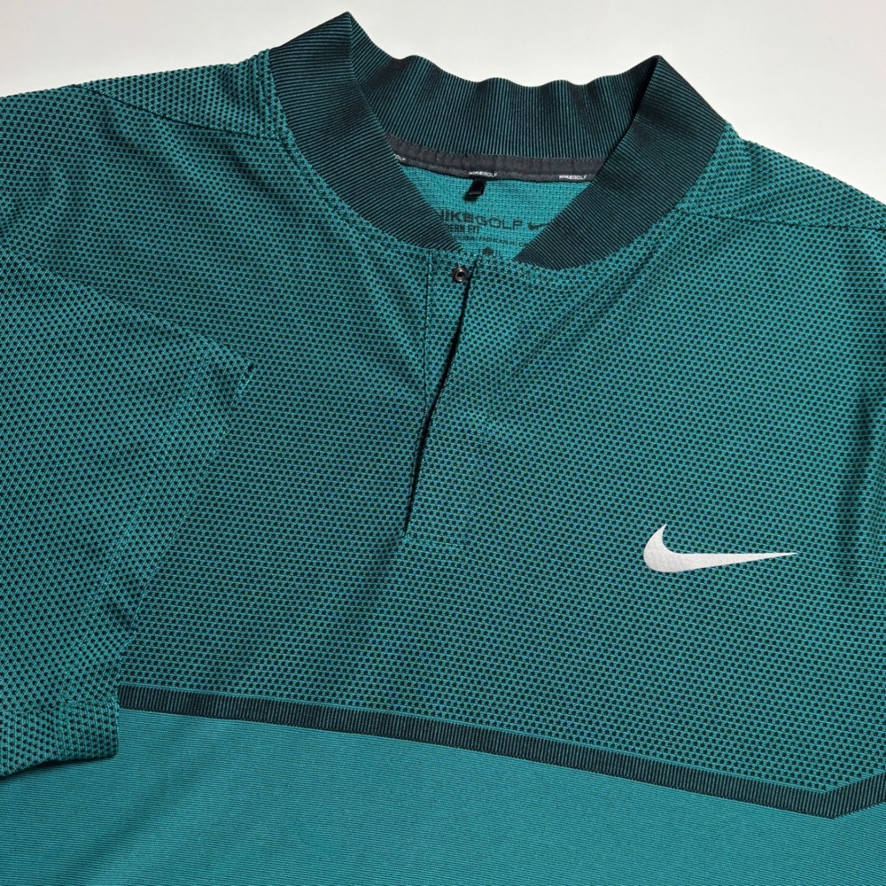 Nike Golf Modern Fit Blade Collar Mens L Dri-FIT Polo Teal Green Striped Shirt